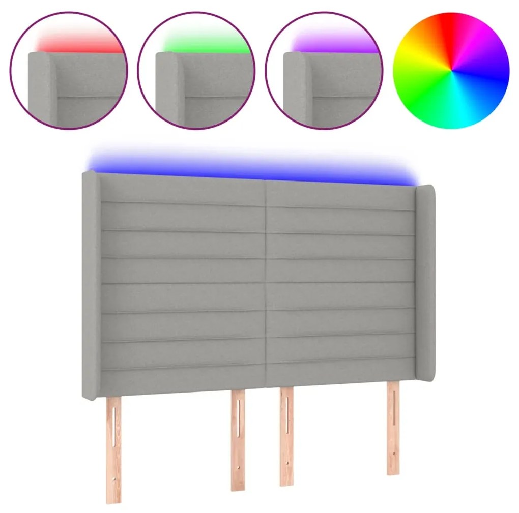 vidaXL Tăblie de pat cu LED, gri deschis, 147x16x118/128 cm, textil