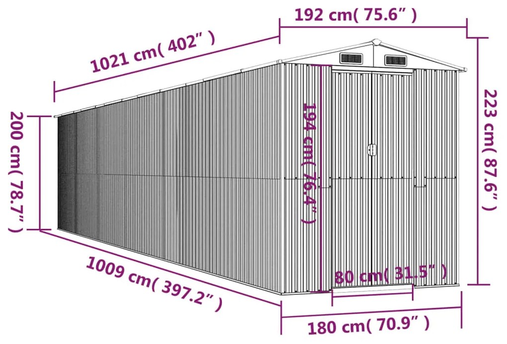 Sopron de gradina, antracit, 192x1021x223 cm, otel galvanizat 192 x 1021 x 223 cm