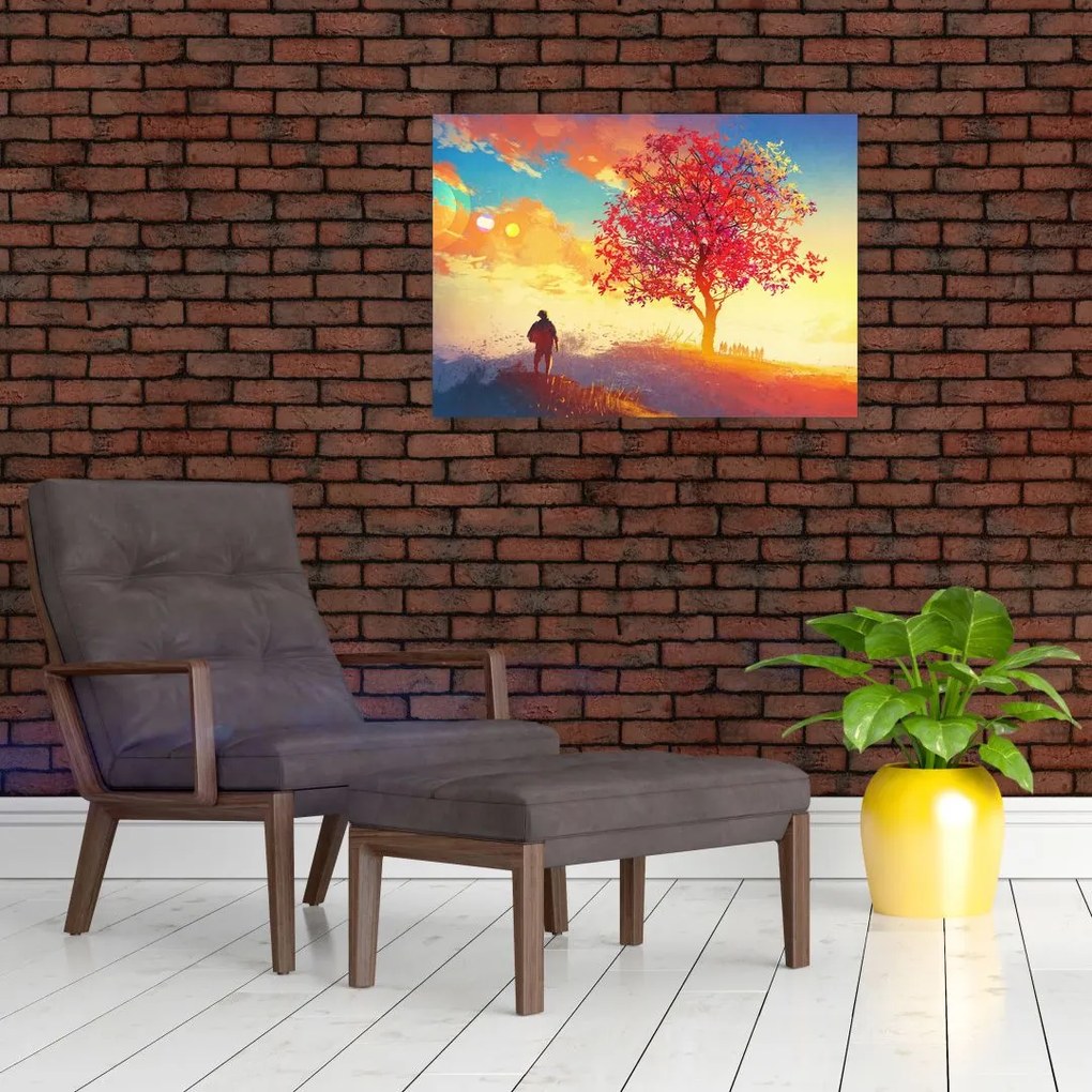 Tablou pe sticlă - casa în deal (70x50 cm)