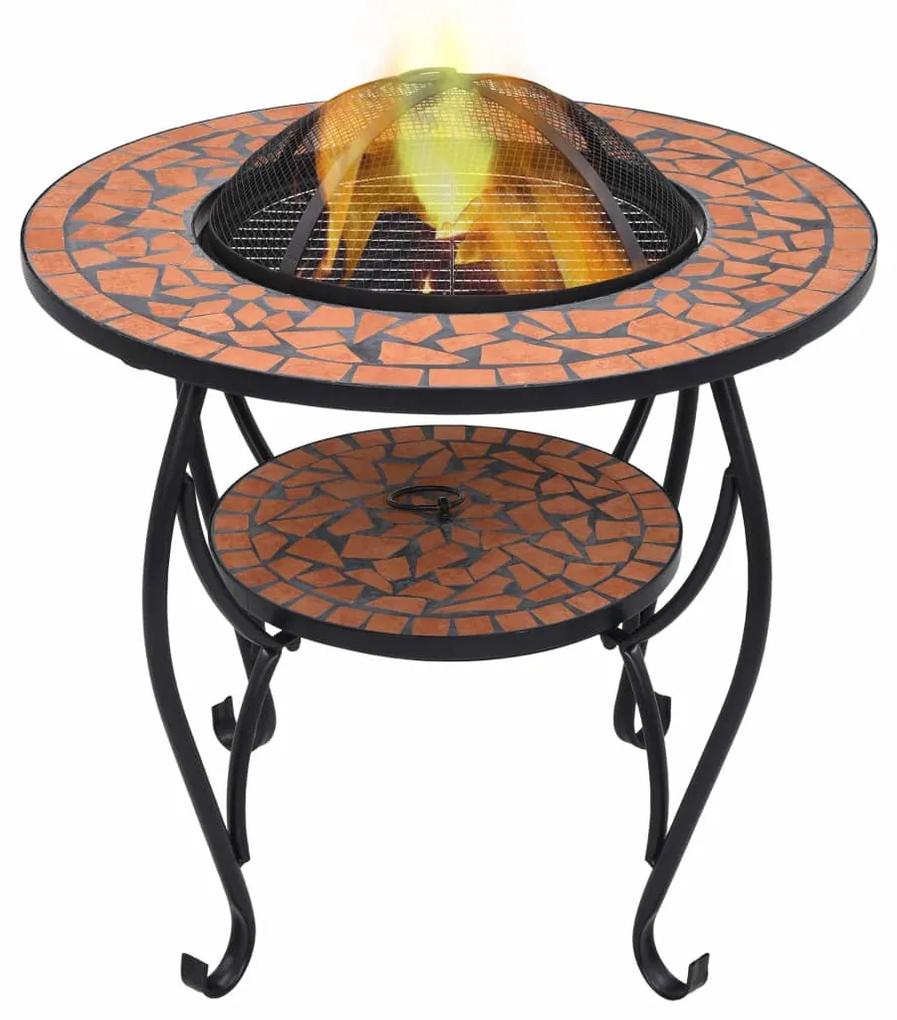 vidaXL Masă cu vatră de foc, mozaic, cărămiziu, 68 cm, ceramică