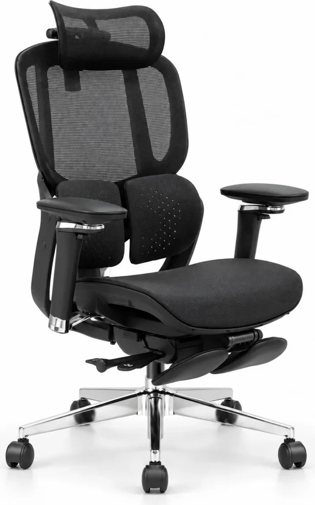 Scaun ergonomic ANEW ARYSE D4 Pro, Suport lombar dual adaptiv 360°, Tetieră 3D, Cotiere 5D, Șezut Glisant Zero-Pressure din Mesh, Suport picioare, Bază metalică, Negru