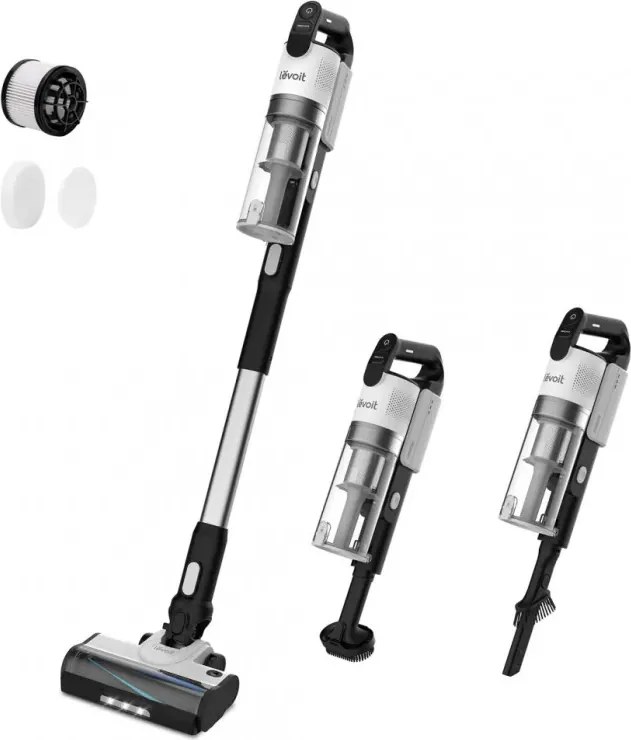 La mâna a doua: Aspirator vertical Levoit LVAC-200, 180W, Autonomie 50 min, Filtrare in 5 trepte, LED, Turbo, Alb/negru