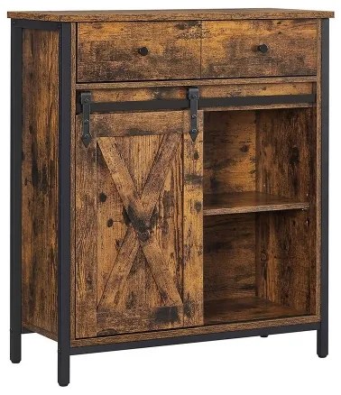 Comodă FIRA cu uși glisante și sertare, maro/negru