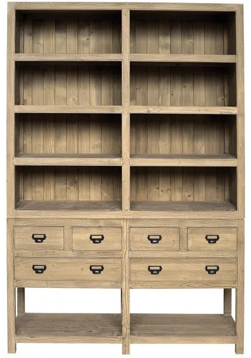 Biblioteca, natur, din lemn masiv, L150 cm, aspect rustic, Portland
