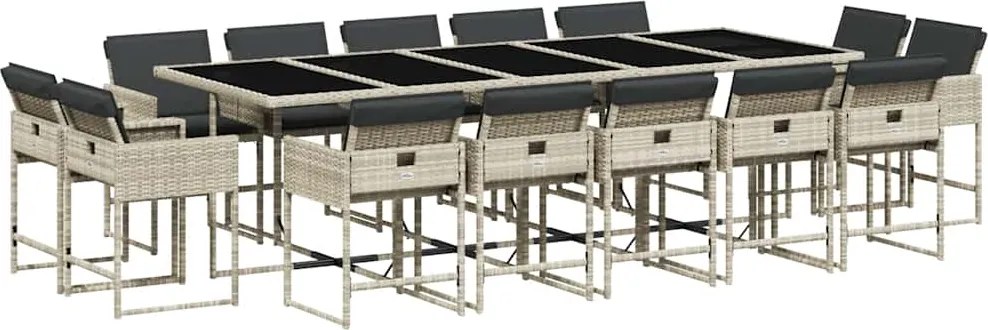 vidaXL Set mobilier de grădină cu perne 15 piese gri deschis poliratan