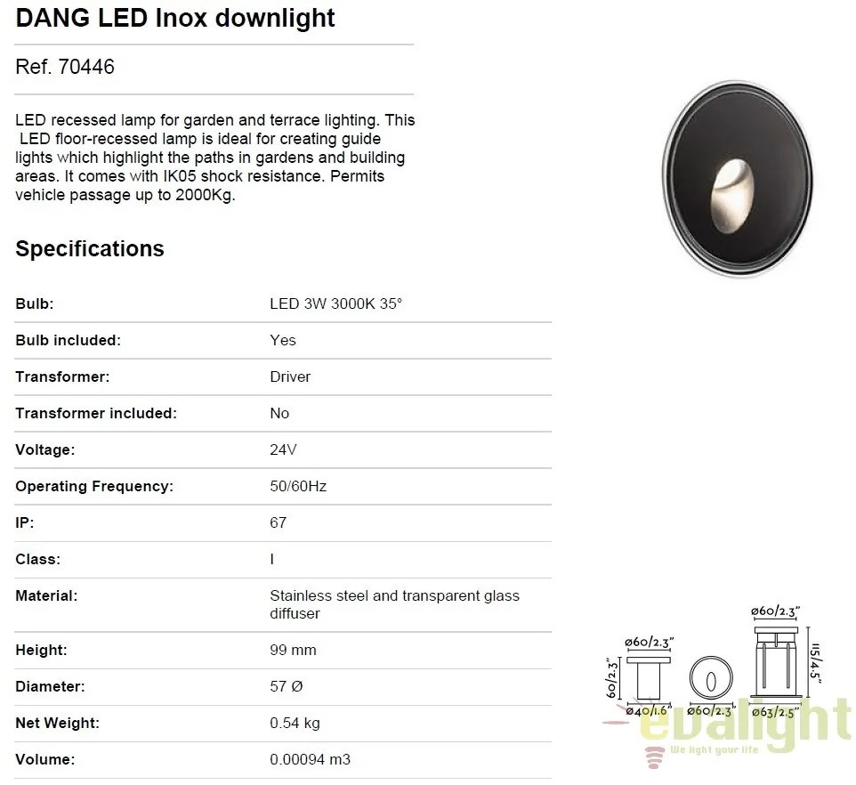 Spot LED incastrabil exterior pavaj DANG 3W 70446