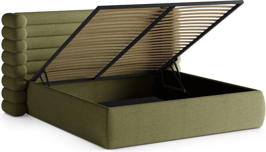 Pat matrimonial verde tapițat cu spațiu de depozitare cu somieră 180x200 cm Mount – Micadoni