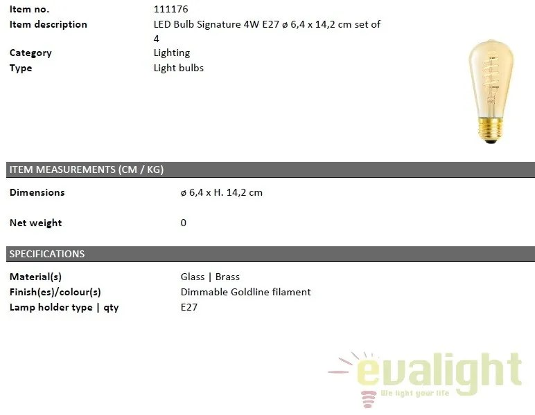 Set de 4 becuri E27 LED Bulb Signature 4W 111176 HZ