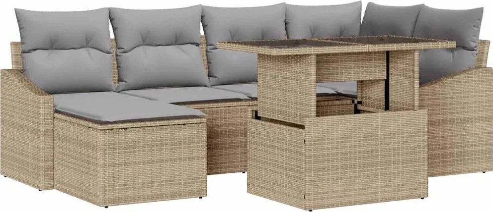 vidaXL Set de canapele pentru grădină 7 pcs Beige și gri deschis