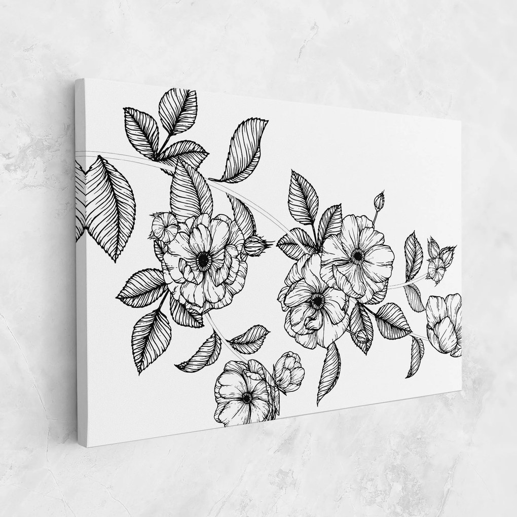 Tablou Canvas, 30x40cm, Dormitor si Living, Flori, Flori desenate, Roses Black Line