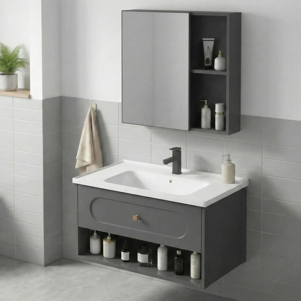 Set mobilier de baie cu lavoar River 60cm Grey
