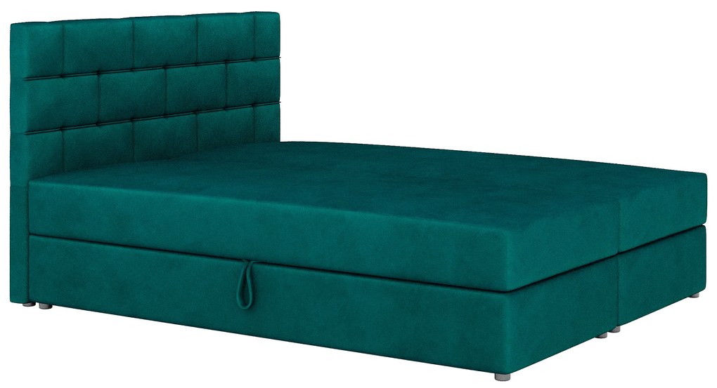 Pat matrimonial Boxspring 140x200 cm Waller Comfort (verde închis) (cu somieră și saltea). 1056370
