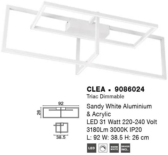 Lustra LED dimabila aplicata design modern CLEA alb 31W