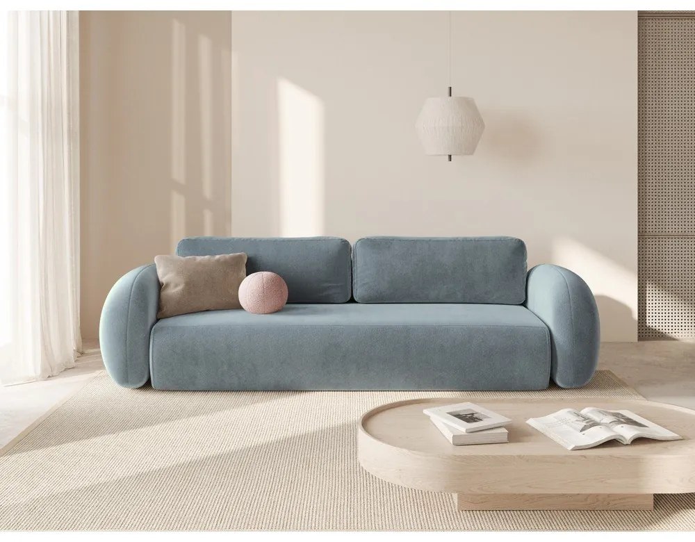 Canapea albastru prăfuit extensibilă/cu spațiu de depozitare cu tapițerie din catifea 262 cm Tonale – Cosmopolitan Design
