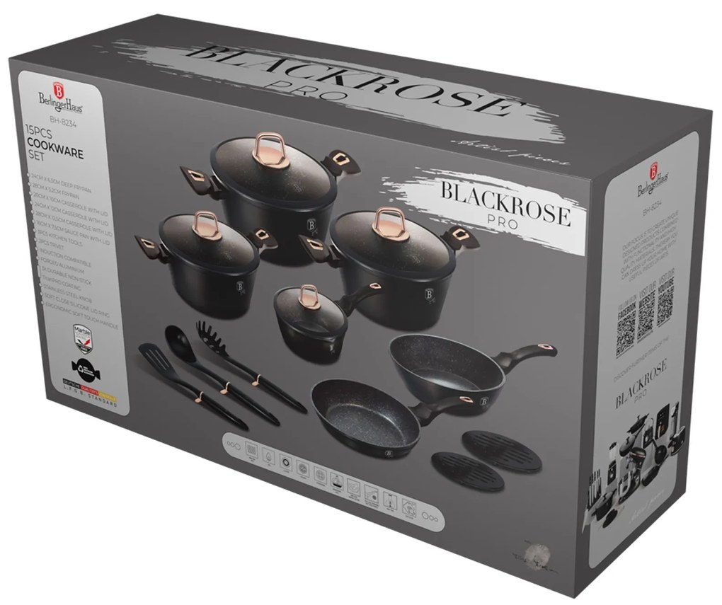 Set oale 15 piese Black Rose Berlinger Haus BH 8234, antiaderente, titan