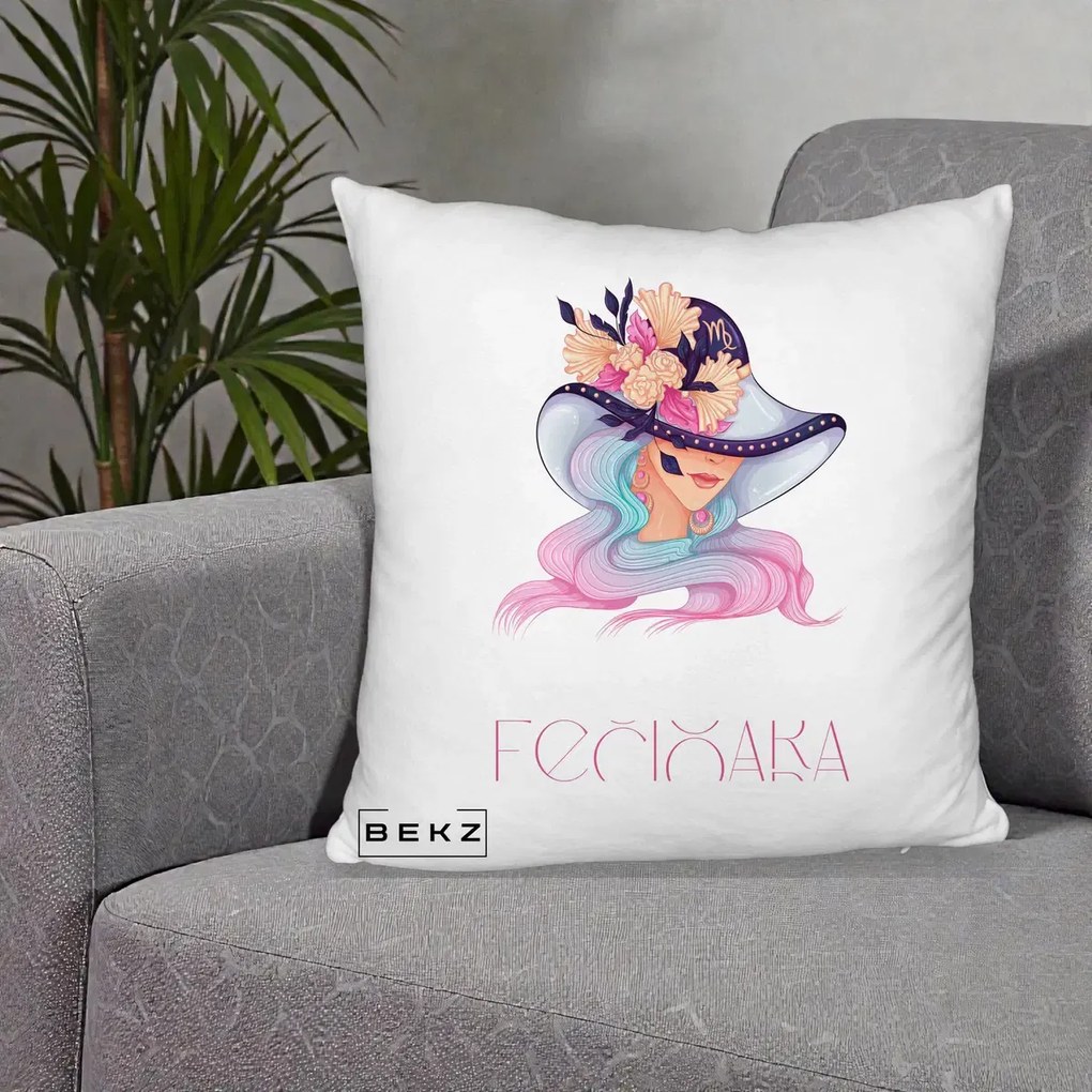 Perna Personalizata Zodie Fecioara, 40x40 cm, Alb Pufos, Husa Detasabila, Perna Inclusa, BEKZ®