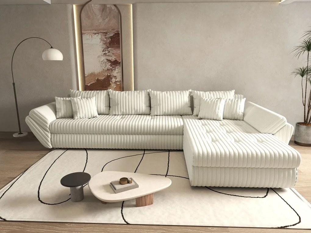 Colțar extensibil dumonde cu ladă de depozitare si sezut confortabil din spuma high-density, Loana XL Ambience Ivory II 335x185 cm