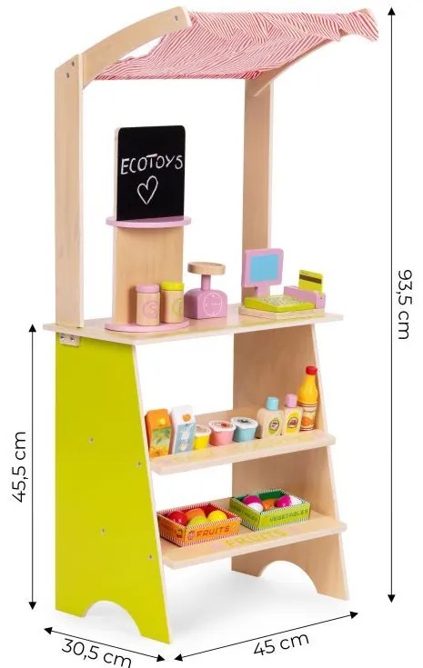 Tarabă din lemn pentru copii - magazin cu legume și fructe