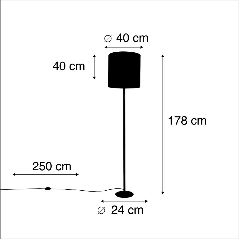 Lampă de podea neagră cu abajur din catifea neagră cu auriu 40 cm - Simplo
