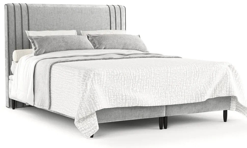 Pat matrimonial gri tapițat cu spațiu de depozitare 180x200 cm Musca – Maison de Rêve