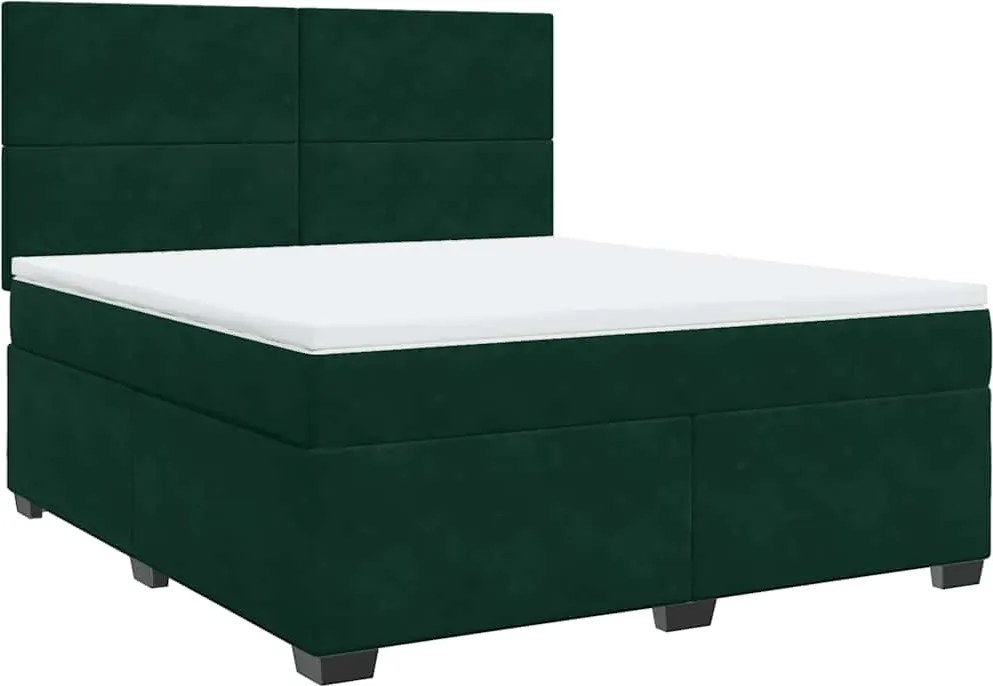 vidaXL Pat box spring cu saltea, verde închis, 180x200 cm, catifea