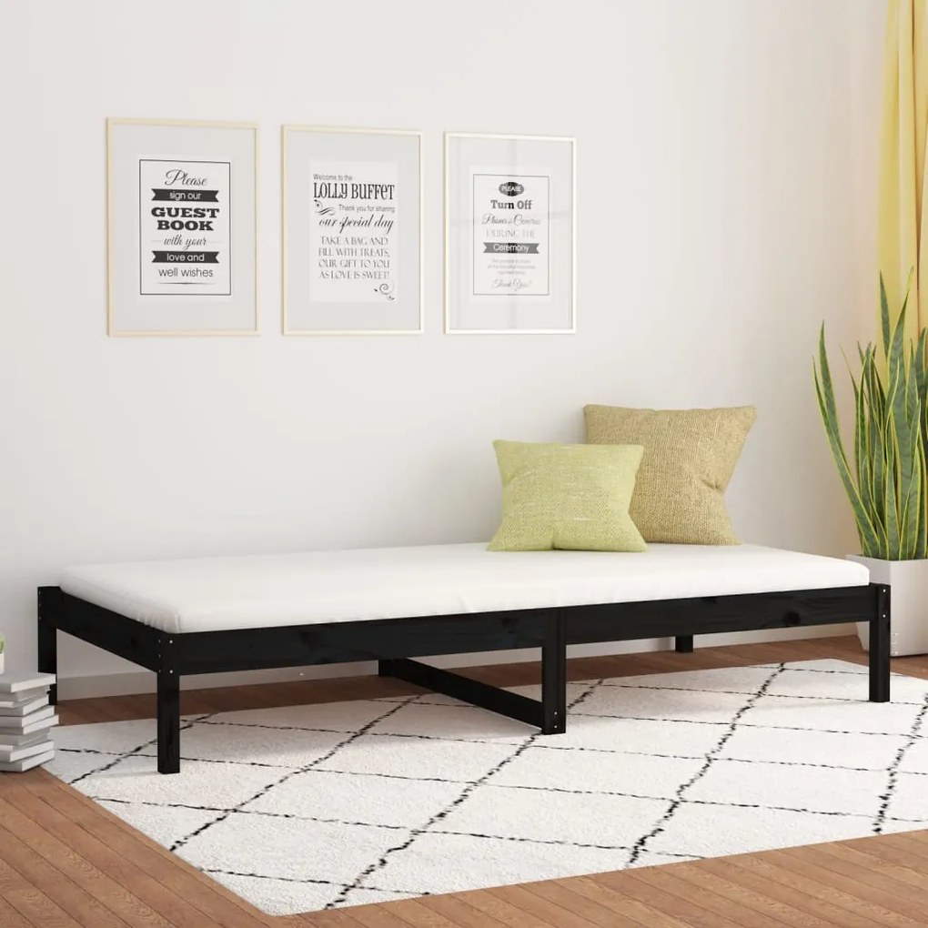 820426 vidaXL Pat de zi 3FT Single, negru, 90x190 cm, lemn masiv de pin