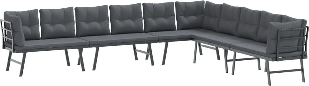 vidaXL Bănci de grădină cu perne 4 buc negru oțel vopsit electrostatic