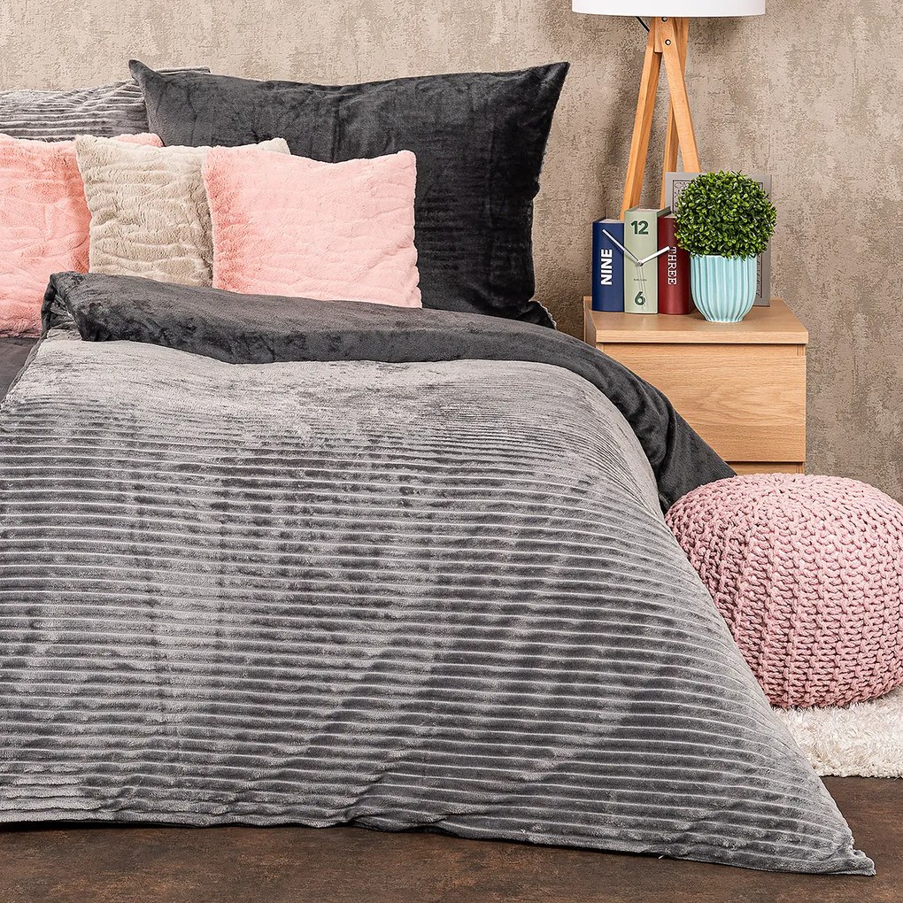 4Home Lenjerie de pat din microflanel Stripe gri, 140 x 200 cm, 70 x 90 cm