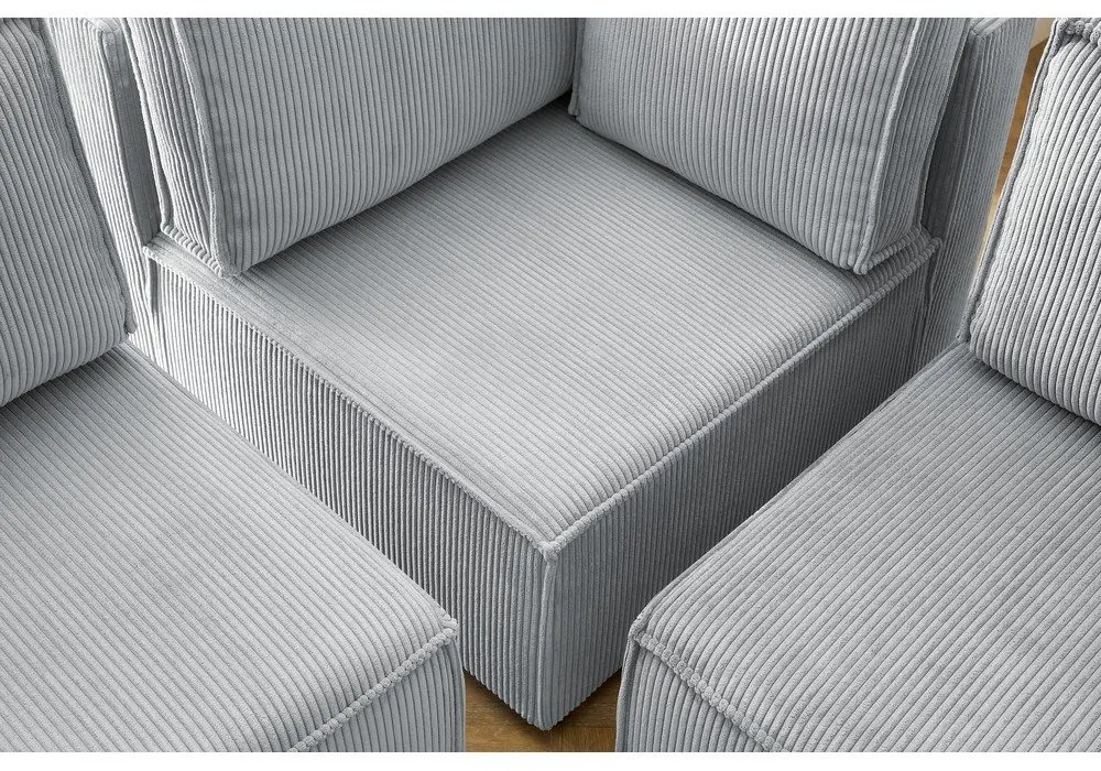 Colțar gri deschis cu tapițerie din catifea reiată (în formă de "U"/cu colț variabil) Nihad modular – Bobochic Paris