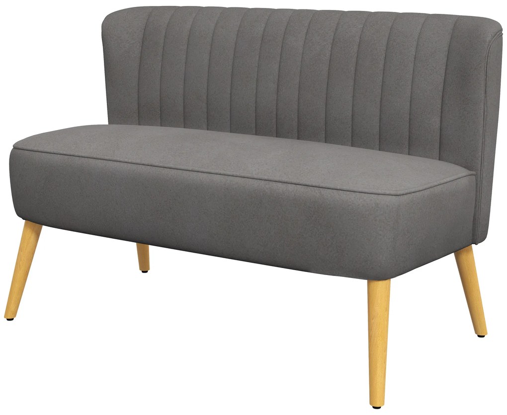 HOMCOM Canapea retro 2 locuri, picioare din lemn, 117 cm x 56,5 cm x 77 cm, gri închis | Aosom Romania