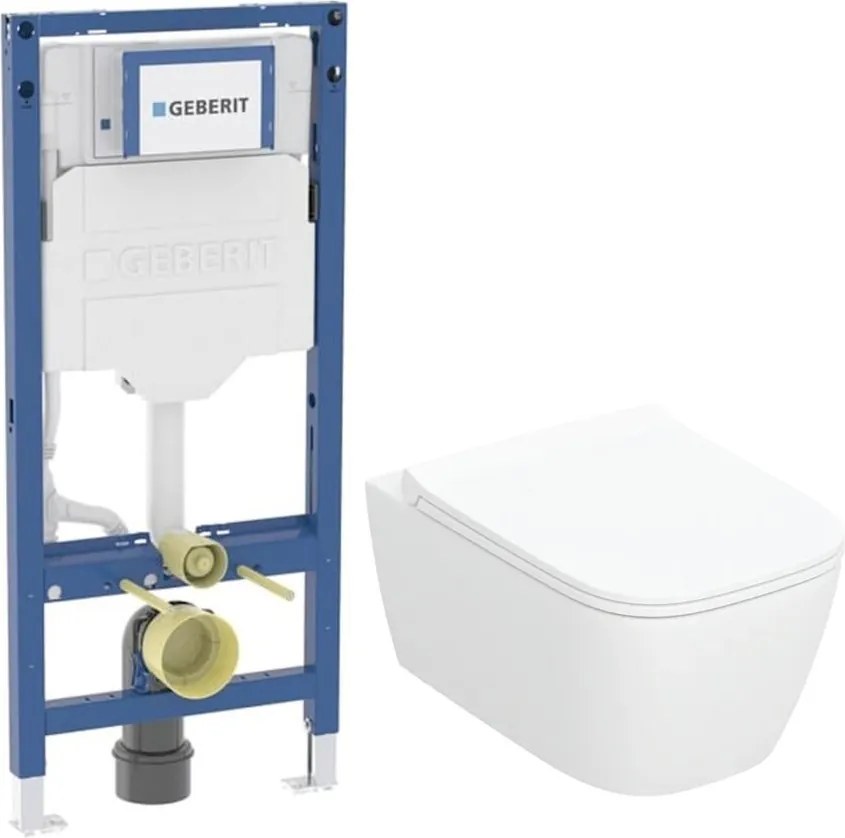 Rezervor WC cu cadru incastrat Geberit Duofix Sigma cu vas WC suspendat Smyle TurboFlush alb si capac softclose