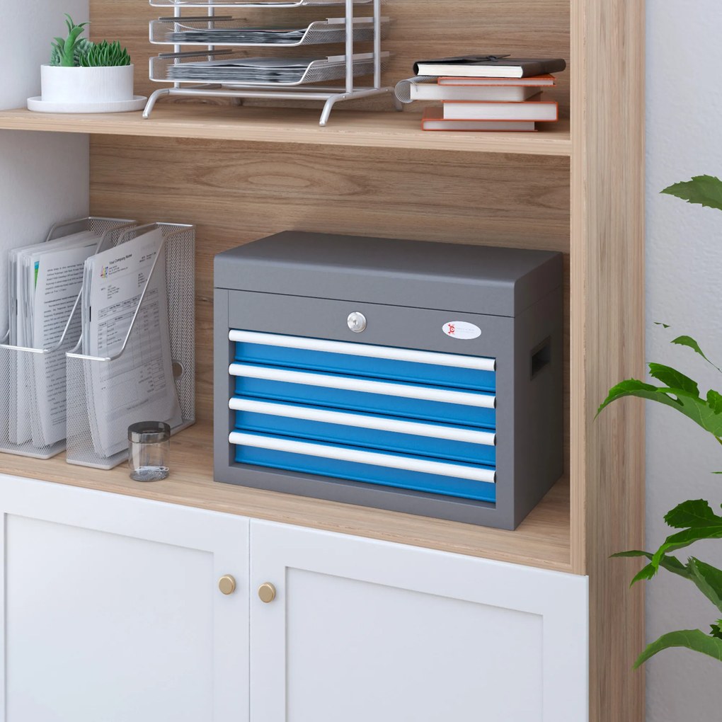 DURHAND Caisse boite à outils en metal cu 4 sertare și 1 blat superior, blocabil cu 2 chei furnizate, 2 mânere | Aosom Romania