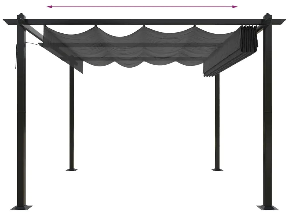 Pavilion de gradina, acoperis retractabil, antracit, 3x3 m Antracit, 3 x 3 x 2.2 m