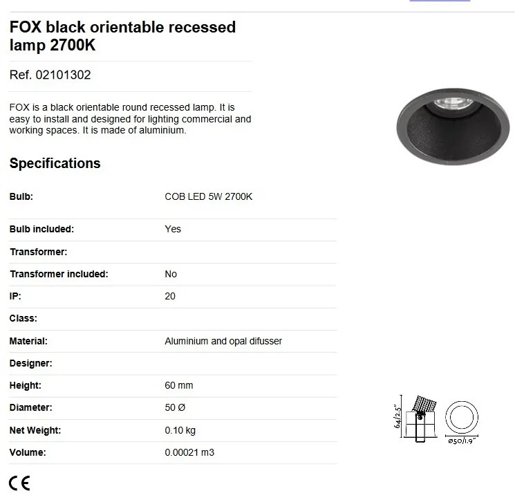 Spot LED dimabil / incastrabil / orientabil pentru tavan / plafon FOX negru 5W