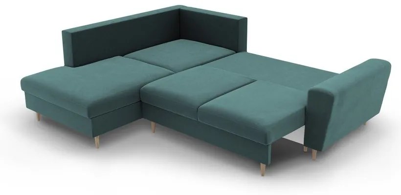 Colțar petrol extensibil, cu spațiu de depozitare cu tapițerie din catifea (cu colț pe partea stângă-în formă de ”L”) Kyoto – Cosmopolitan Design