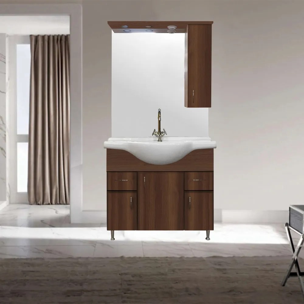 Dulap suspendat pentru baie Bianca Plus 85, culoare Aida, nuc, deschidere pe dreapta