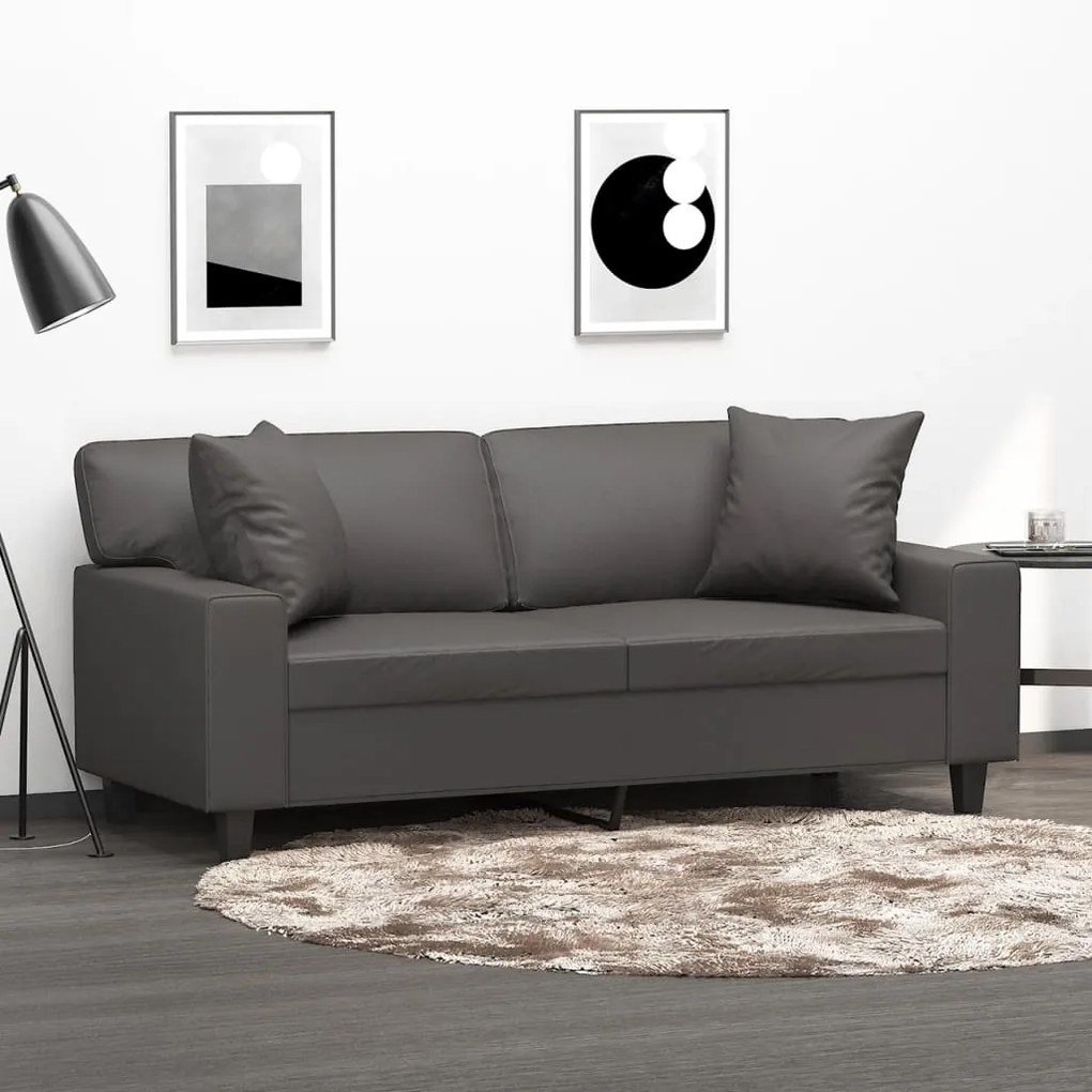3153062 vidaXL Canapea cu 2 locuri, perne&pernuțe gri 140 cm piele ecologică