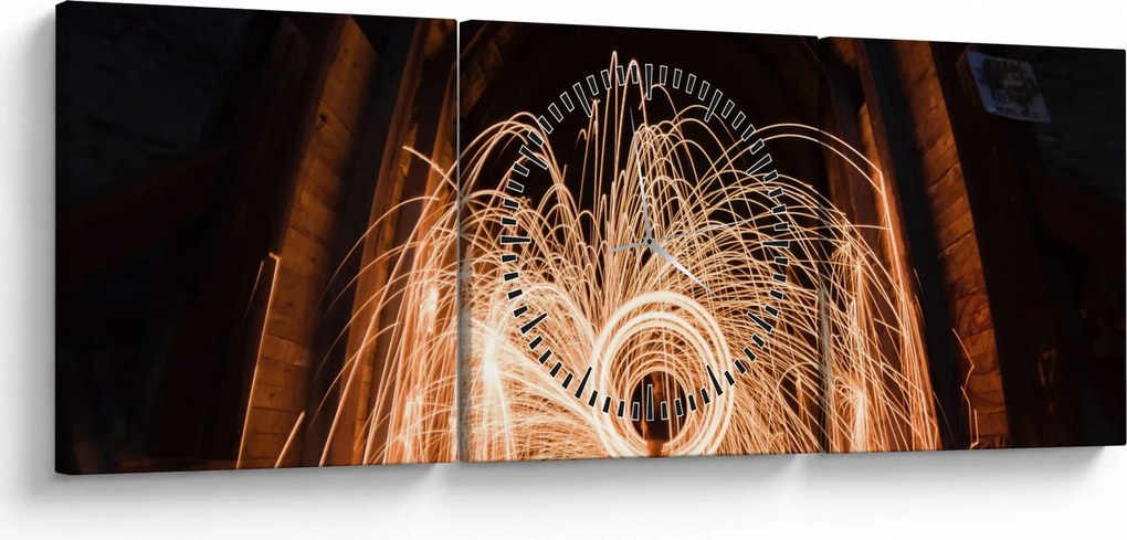 Tablou - Show de lumini deasupra șinelor (cu ceas) (90x30 cm)