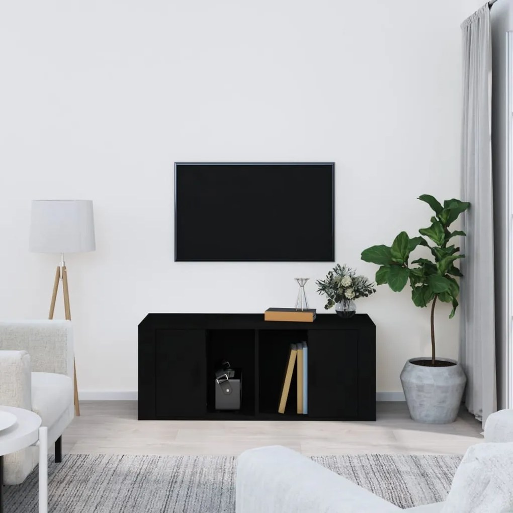 816801 vidaXL Comodă TV, negru, 100x35x40 cm, lemn prelucrat