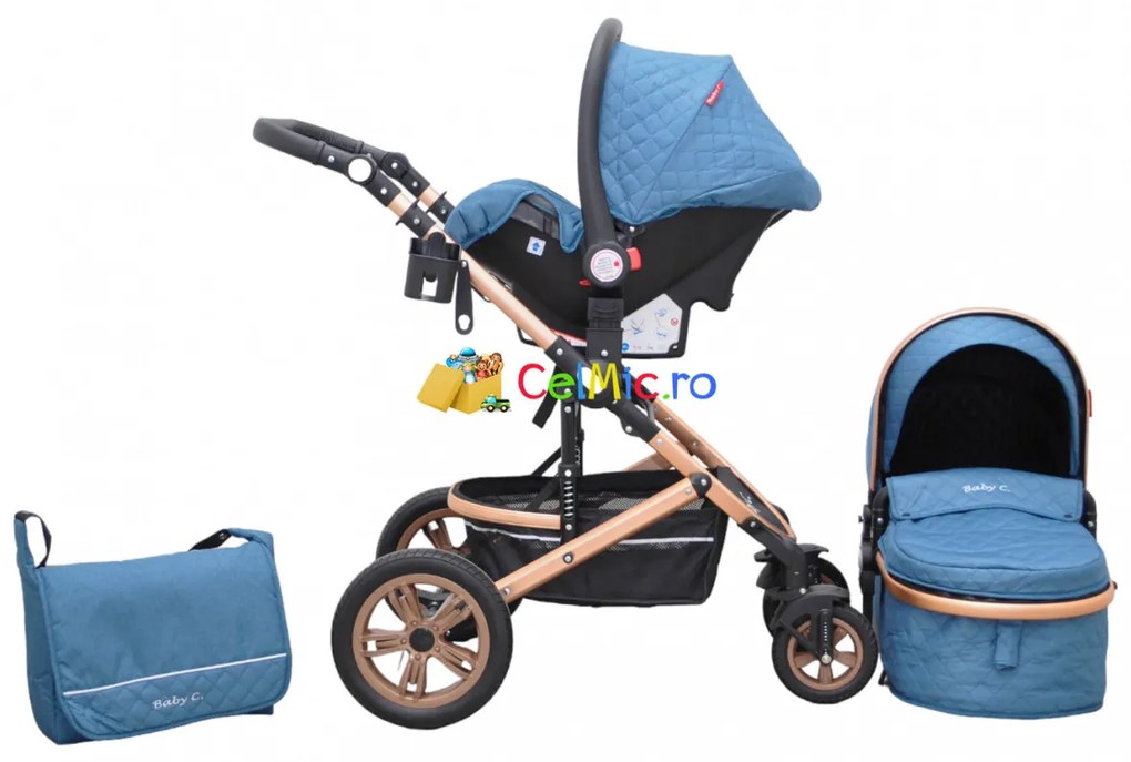 Carucior 3in1 cu landou reversibil si scoica - BabyCare PRO, 0-36 luni - CPC-24-tucoaz