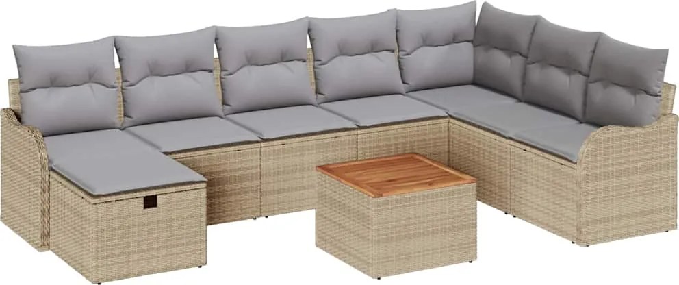 vidaXL Set de canapele pentru grădină cu pernă 9 pcs Bej Rattan poli