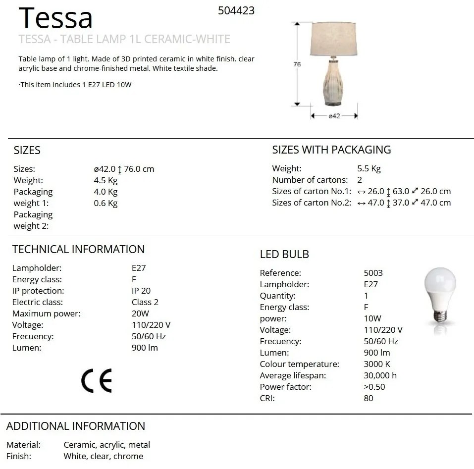 Lampa de masa din ceramica imprimata 3D Tessa