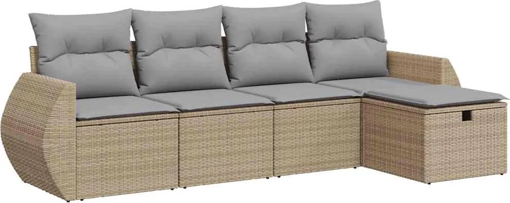 vidaXL Set canapele de grădină cu perne, 5 piese, bej, poliratan