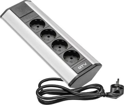 Priză de colț GTV, 4 prize Schuko, aluminiu, 277 x 52 mm Aluminiu, Metal+plastic, AE-PBKT4S-80