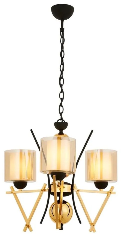 Lustră suspendată cu lanț VARANA 3xE27/40W/230V negru/auriu