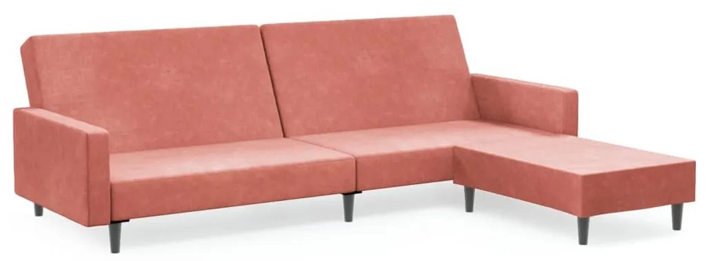 3080505 vidaXL Canapea extensibilă cu taburet, 2 locuri, roz, catifea