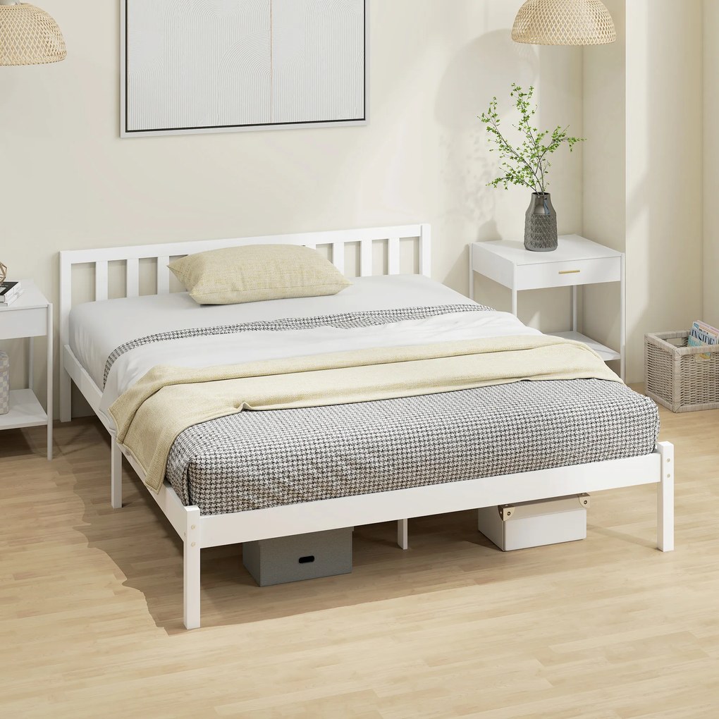 HOMCOM Cadru de pat din lemn masiv 160x200 cm Pat simplu cu tăblie și somier cu lamele, solid, pentru copii și adulți | Aosom Romania