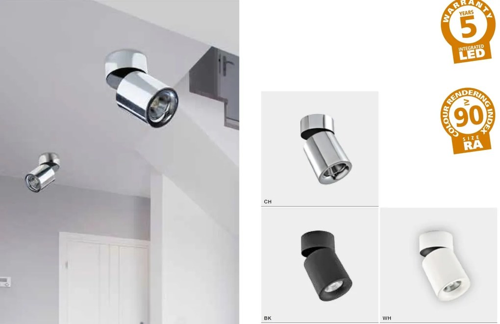 Spot LED aplicat, directionabil pentru tavan/plafon SIENA 20W 3000K crom