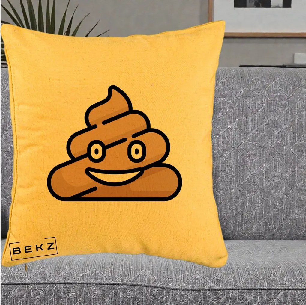 Perna Decorativa Emoji Poop Funny, 40x40 cm, Galben, Husa Detasabila, Perna Inclusa, BEKZ®