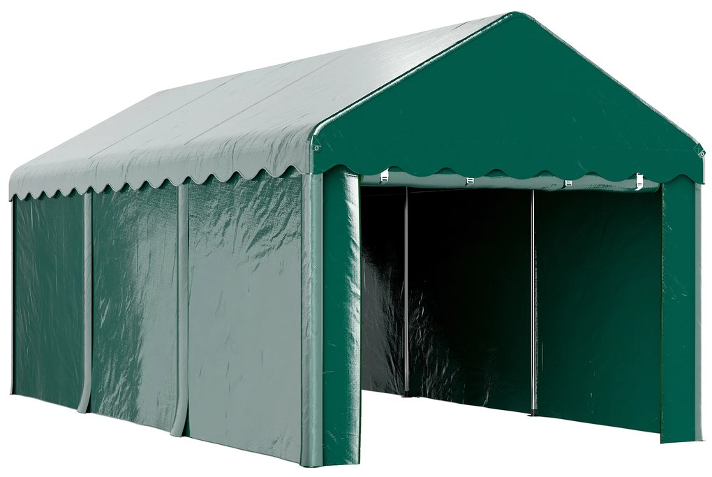 Outsunny Carport tente garage 3 x 6m Acoperiș mașină robust cu 2 uși înfășurate, țesătură 200g PE, verde | Aosom Romania